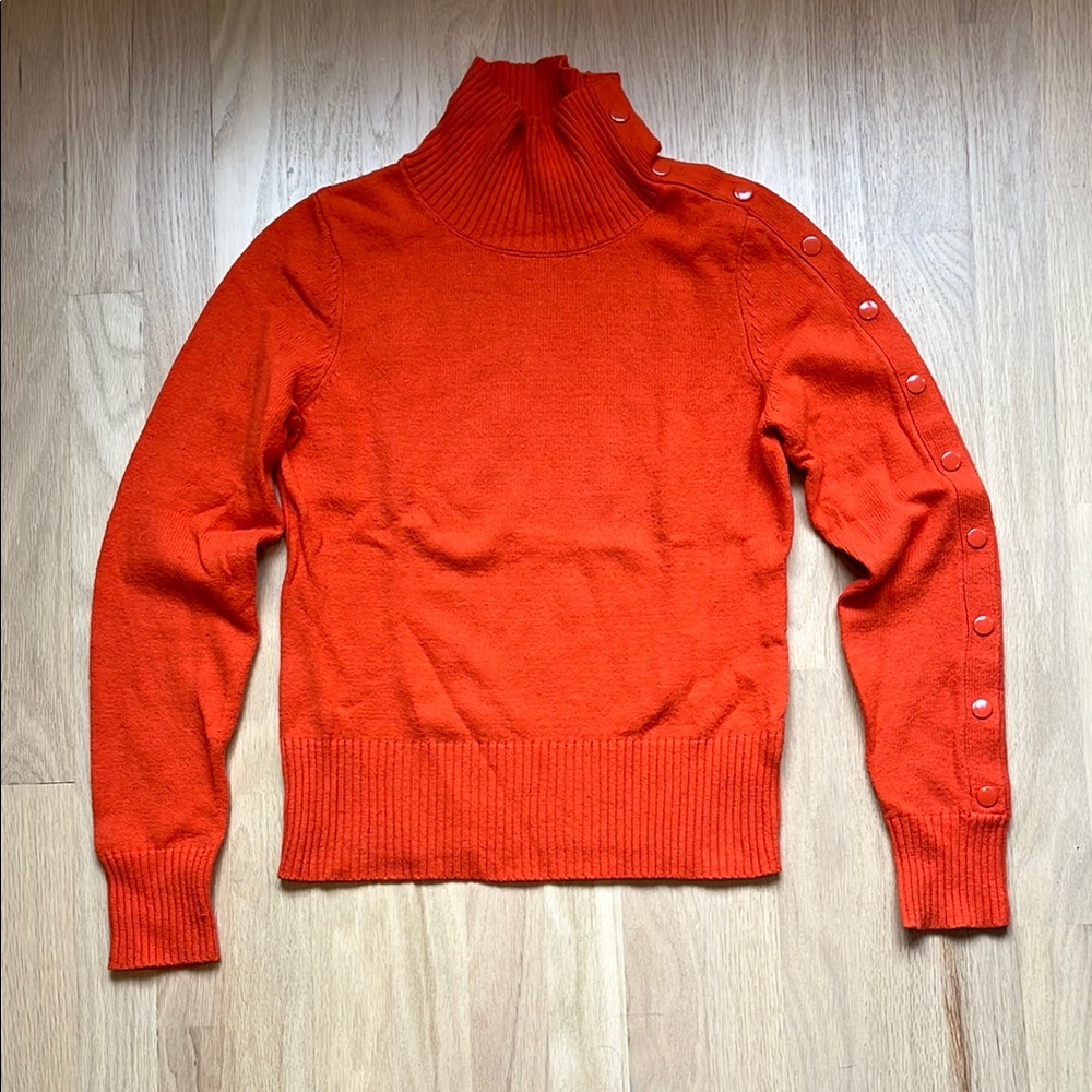 Anthropologie Moth Vibrant Orange Knit Sweater with Snap Button Detail